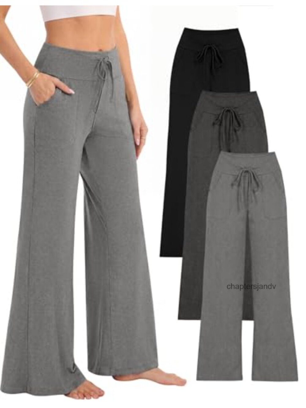 Wide Leg Lounge Pajama Pants with Pockets 3 Pack
